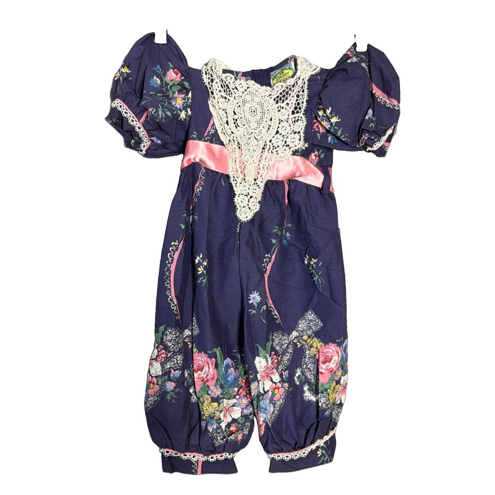 Vintage Daisy Kingdom 24M Romper Floral Purple Jumpsuit Easter Cottage Lace